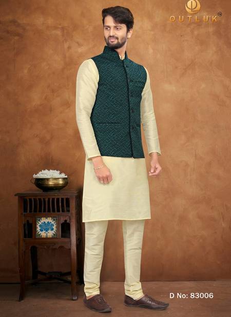 Teal Green Colour Outluk 83 New Designer Ethnic Wear Mens Kurta Pajama With Jacket Collection 83006